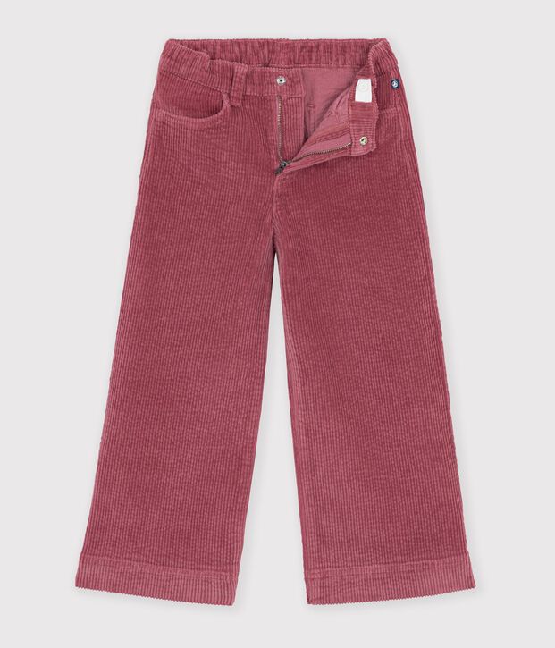 Pantalon wide leg enfant en velours rose