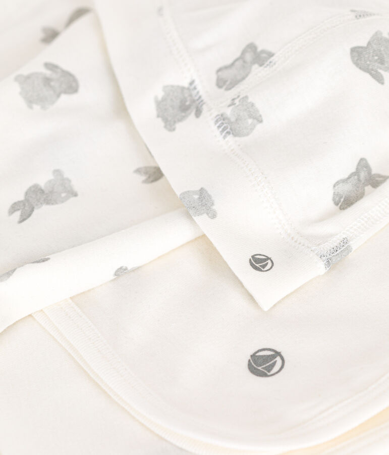 Lot 3 pi&egrave;ces en coton b&eacute;b&eacute; blanc/gris