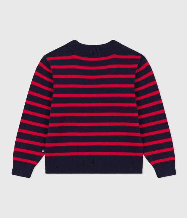 Pull marin en laine et coton enfant fille / gar&ccedil;on bleu/rouge