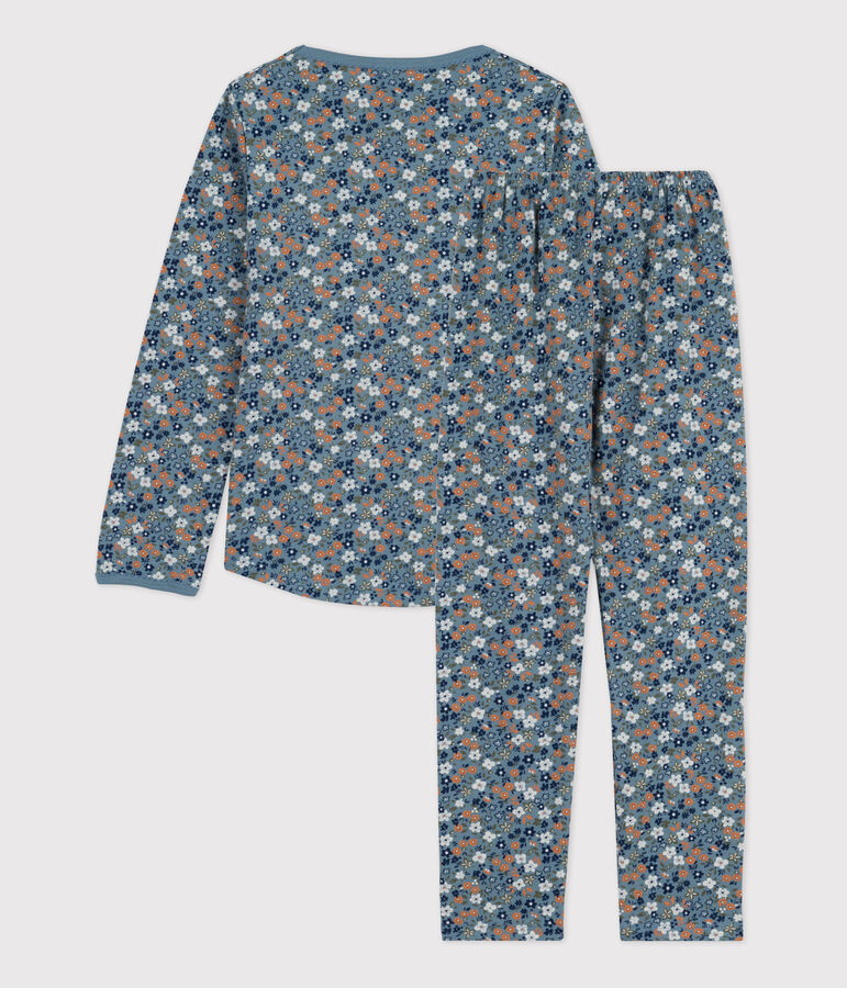 Pyjama fleur petite fille en coton bleu/multicouleur