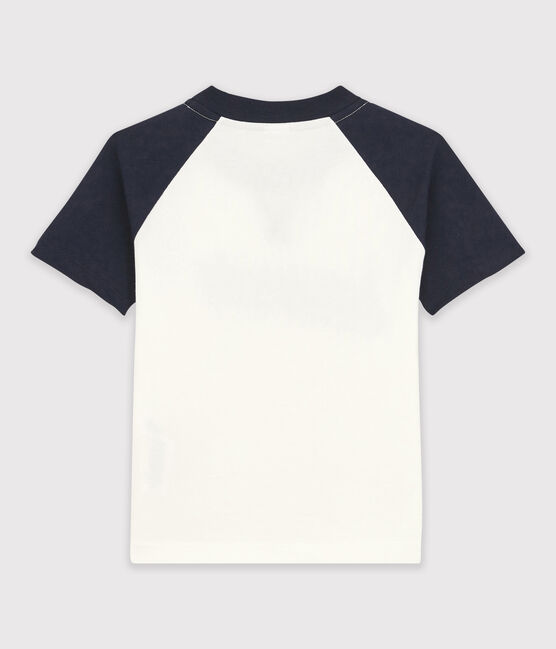 Jersey T-shirt met korte mouwen voor jongens wit MARSHMALLOW/blauw SMOKING