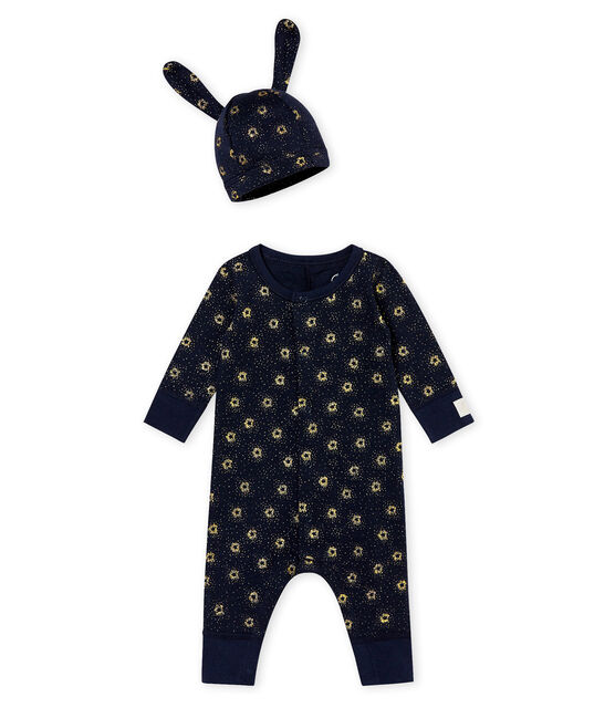 Combinaison et bonnet bébé garçon bleu SMOKING/jaune DORE