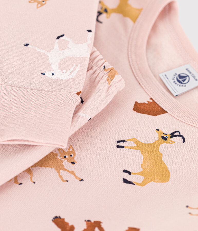Molton pyjama met dierenprint voor kleine meisjes en jongens roze/multicouleur