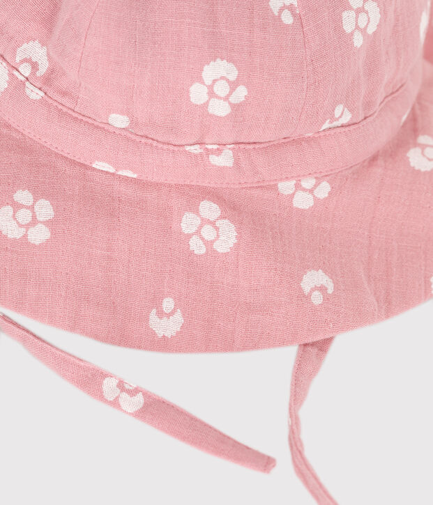 Capeline b&eacute;b&eacute; fille en gaze de coton &agrave; fleurs roses rose/blanc