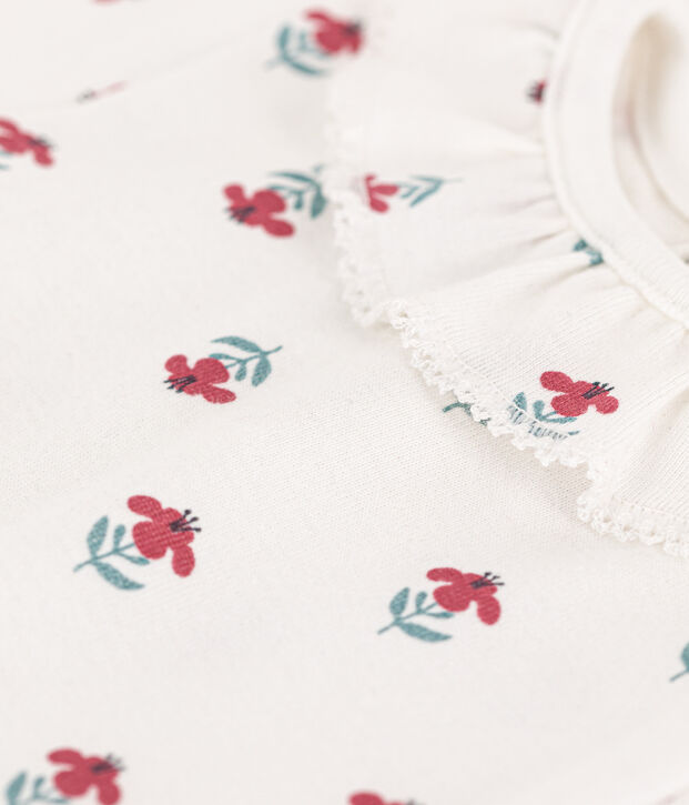Katoenen body met korte mouwen en bloemenprint voor baby's wit/multicouleur