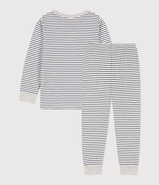 Gestreepte pyjama meisje/jongen in tubic wit MARSHMALLOW/blauw SMOKING