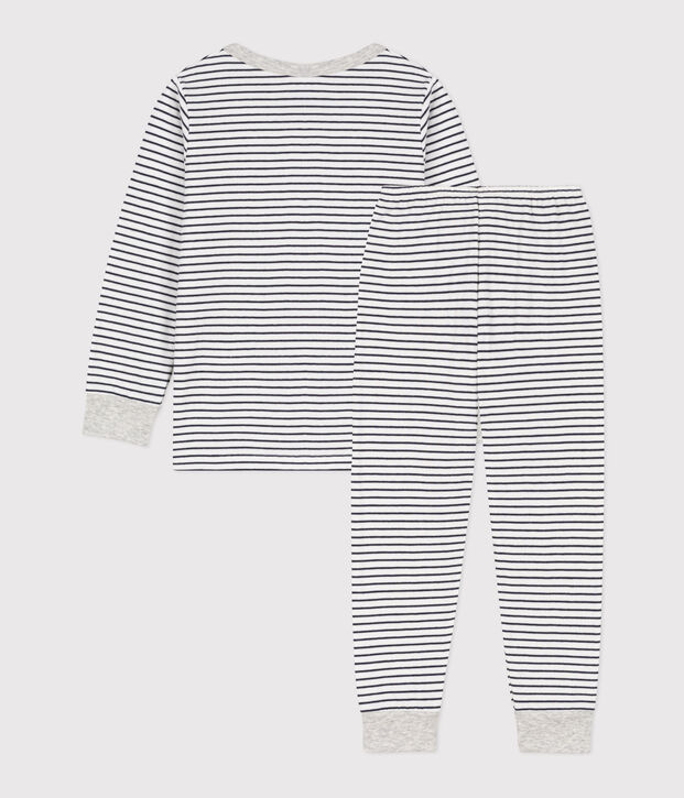 Pyjama ray&eacute; en tubique enfant blanc/bleu