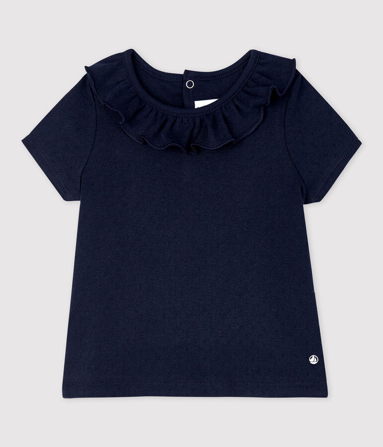 Ajour katoenen blouse met korte mouwen voor babymeisjes blauw