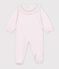 Pyjama b&eacute;b&eacute; en velours avec collerette et ouverture dos uni rose clair