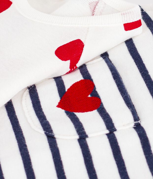 Ensemble salopette/body b&eacute;b&eacute; ray&eacute; et body imprim&eacute; c&oelig;urs blanc/bleu
