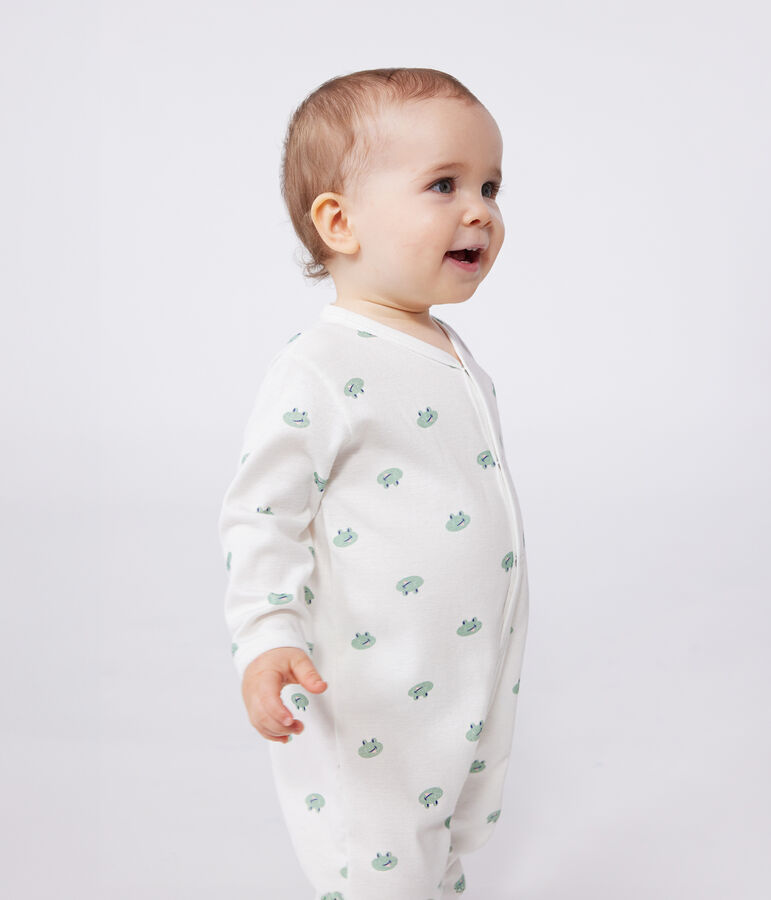 Katoenen babypyjama met kikkerprint wit/multicouleur
