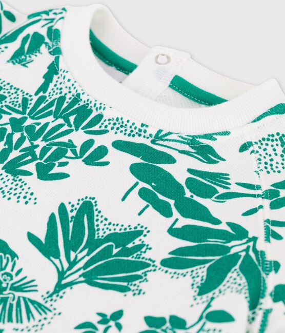 Trui in molton met plantenprint voor baby's. wit MARSHMALLOW/groen GAZON