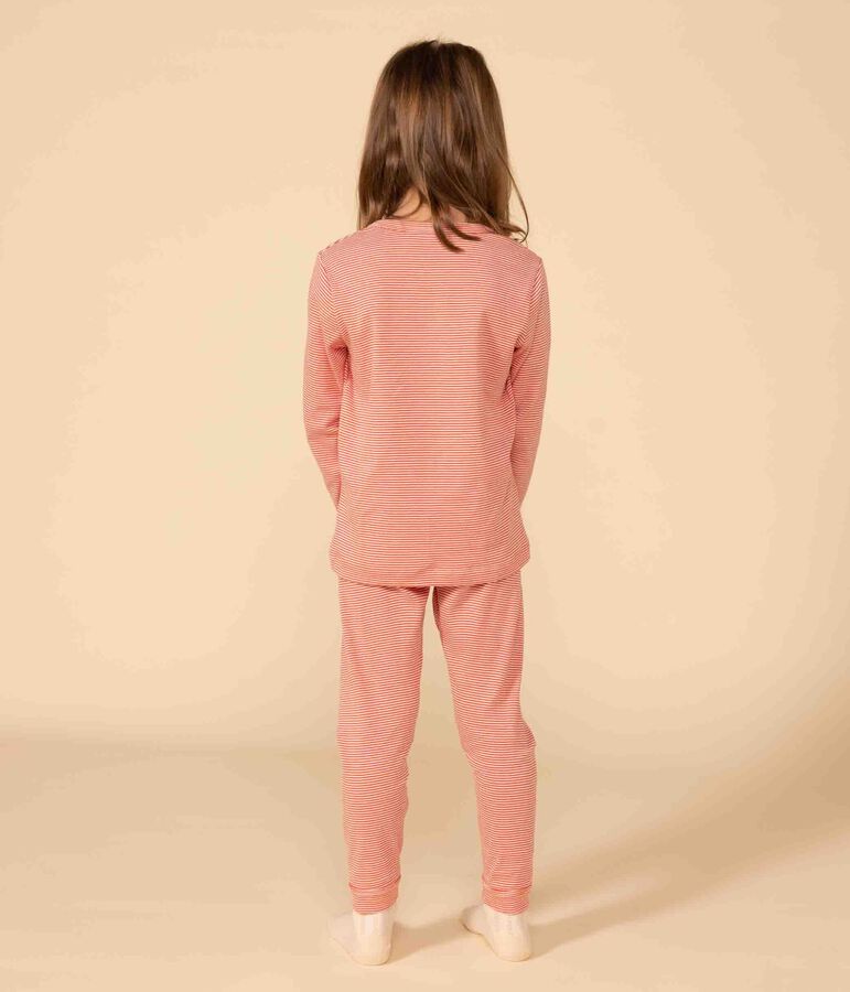 Gestreepte katoenen pyjama voor kleine meisjes en jongens oranje/wit