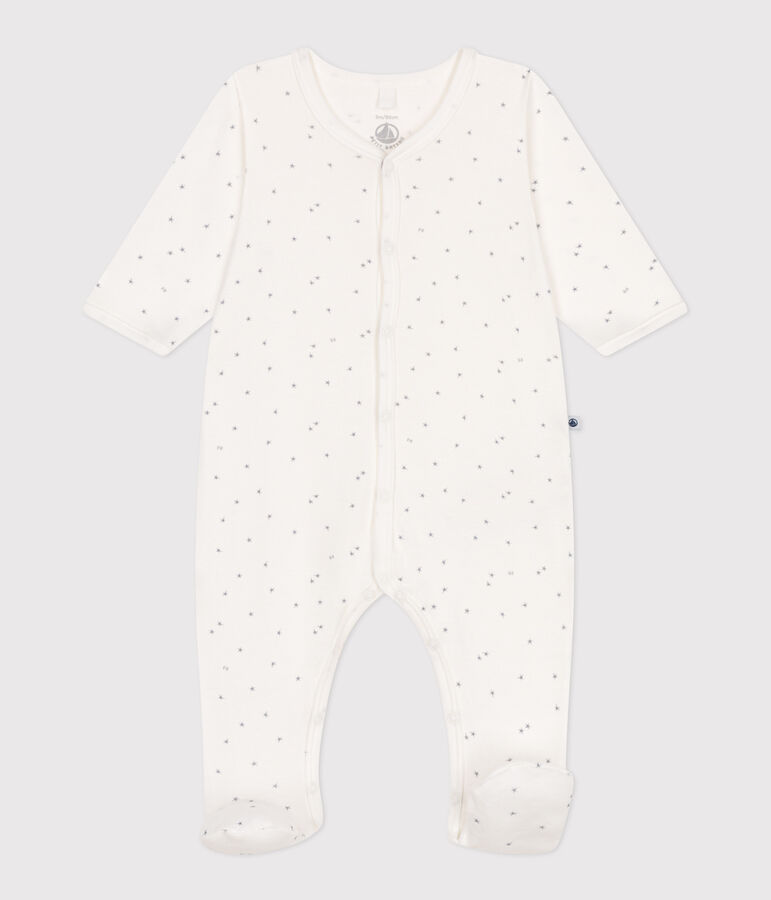 Pyjama b&eacute;b&eacute; en coton petites &eacute;toiles blanc/gris