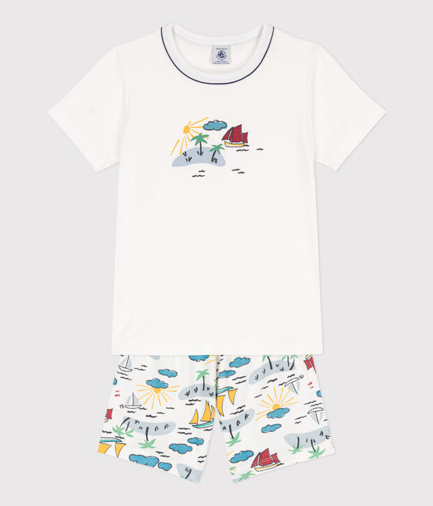 Katoenen ontdekkingspyjama voor kleine meisjes en jongens wit/multicouleur