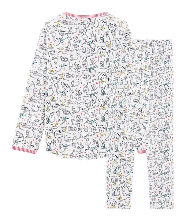 Pyjama petite fille en c&ocirc;te blanc/multicouleur