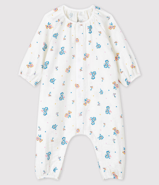 Combinaison longue à imprimé fleuri bébé fille en tissu couche blanc MARSHMALLOW/blanc MULTICO