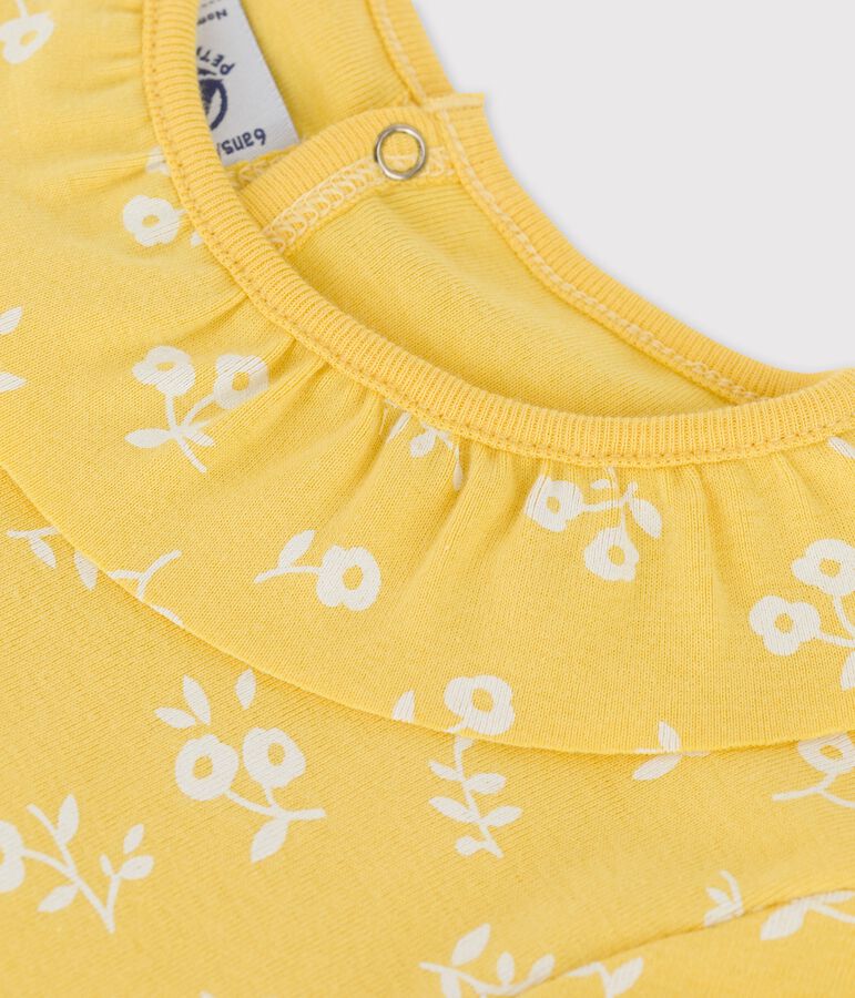 T-shirt manches courtes en coton enfant fille jaune/blanc