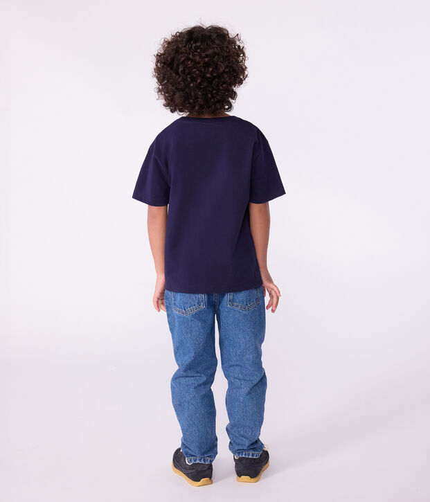 Tee-shirt enfant &agrave; manches courtes imprim&eacute; bleu marine