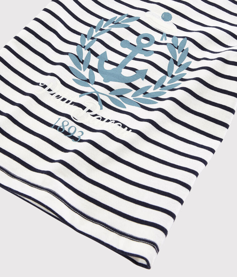 Jersey T-shirt met korte mouwen voor jongens wit MARSHMALLOW/blauw SMOKING