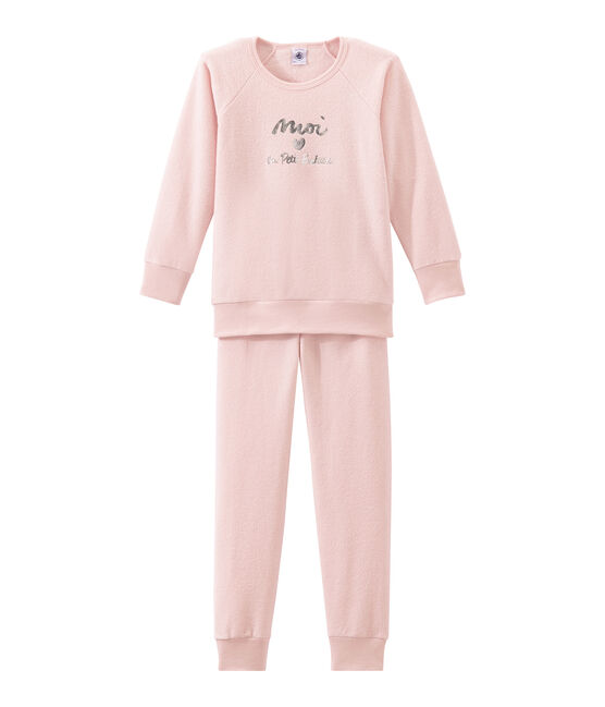 Warme pyjama in geruwde bouclébadstof voor meisjes roze JOLI