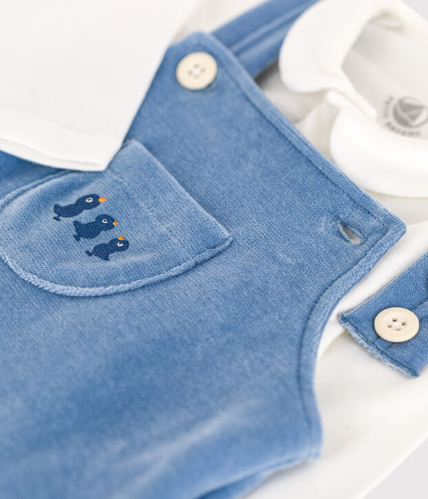 Babysetje met fluwelen salopette blauw