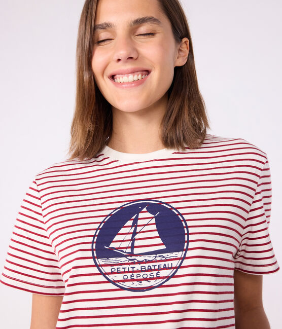 Tee-shirt femme le droit en coton manches courtes rouge MILK/ AMARANTE