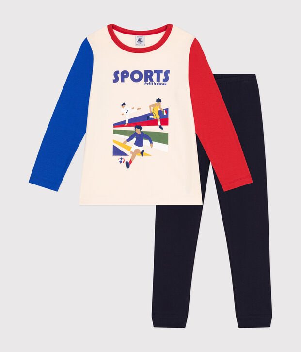 Effen katoenen pyjama met sportmotief voor kinderen blauw/multicouleur