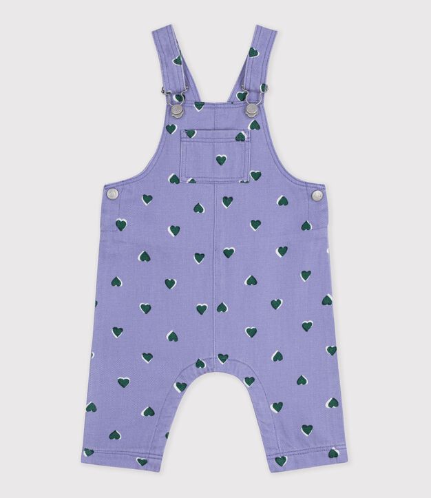 Salopette b&eacute;b&eacute; en serge jambes longues imprim&eacute;e c&oelig;urs violet/multicouleur