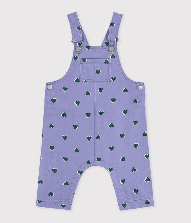 Babysalopette van keperstof met lange pijpen en hartjesprint purper/multicouleur