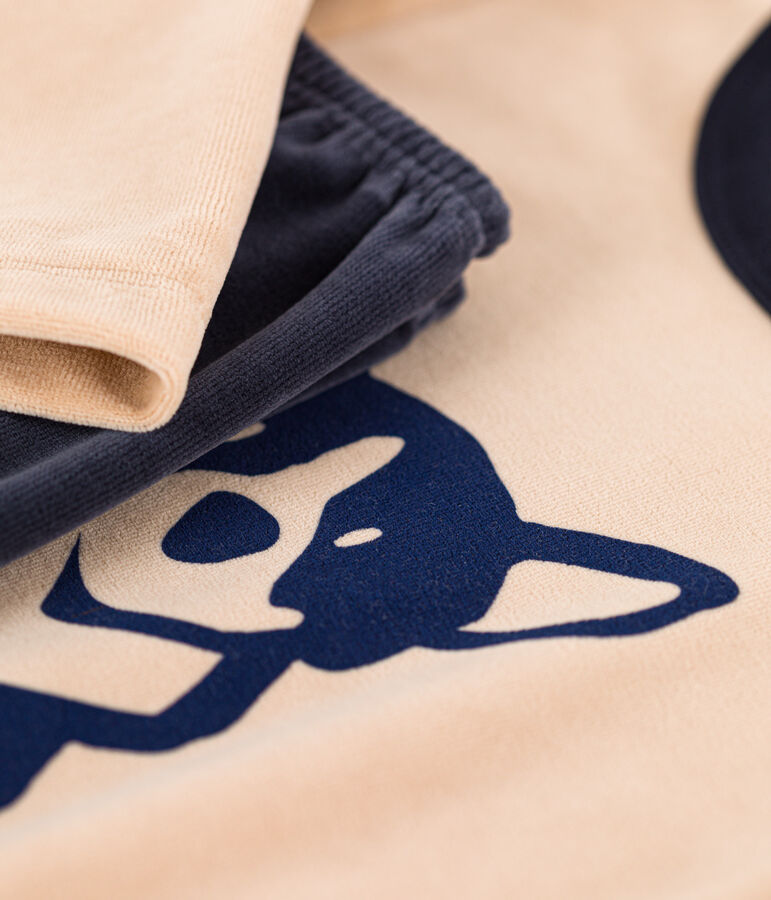Pyjama petit gar&ccedil;on en velours beige/multicouleur