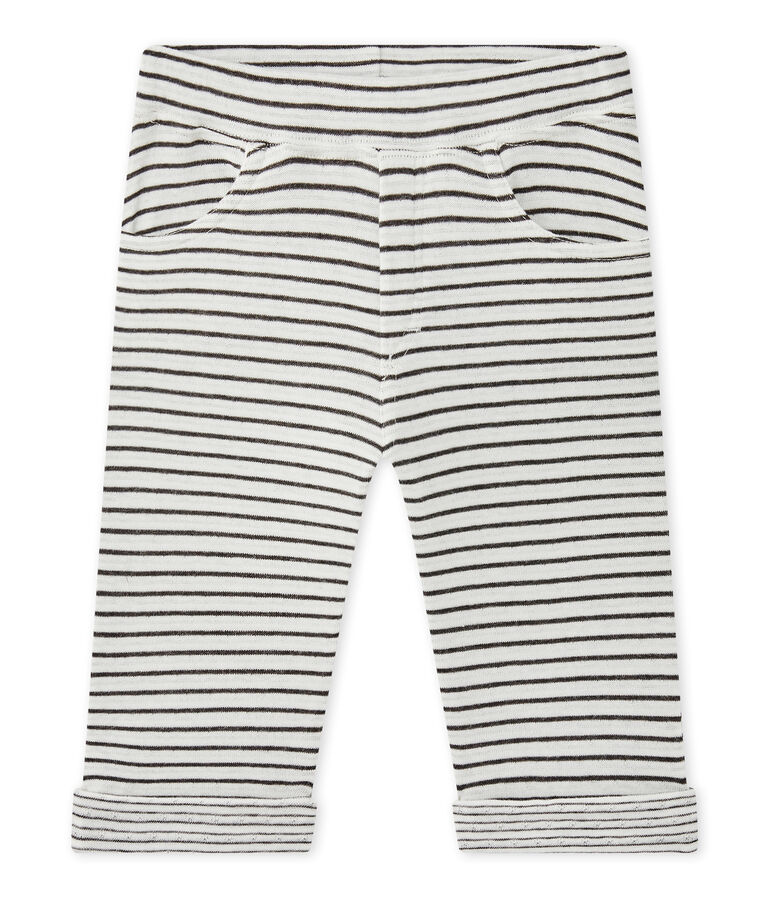 Gestreepte broek voor babyjongens wit MARSHMALLOW/zwart CITY