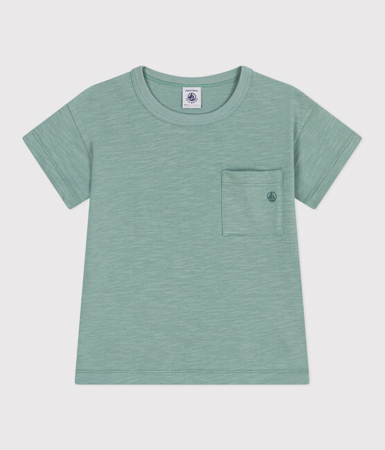 Effen katoenen T-shirt met korte mouwen voor kinderen groen PAUL