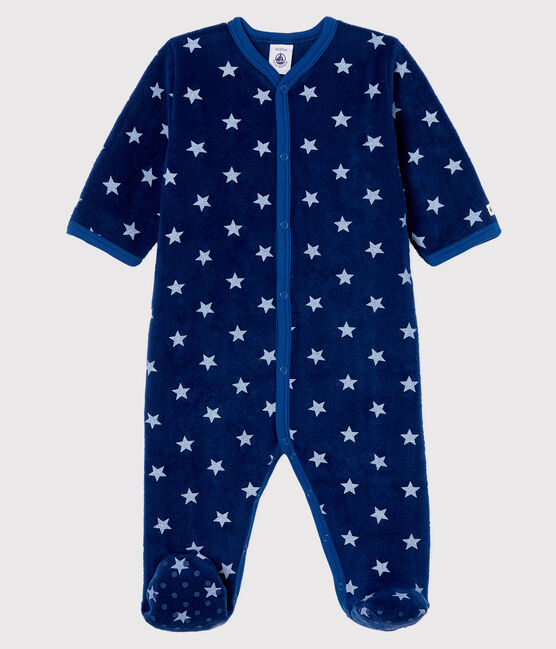 Surpyjama à étoiles bébé en polaire bleu MEDIEVAL/blanc MARSHMALLOW