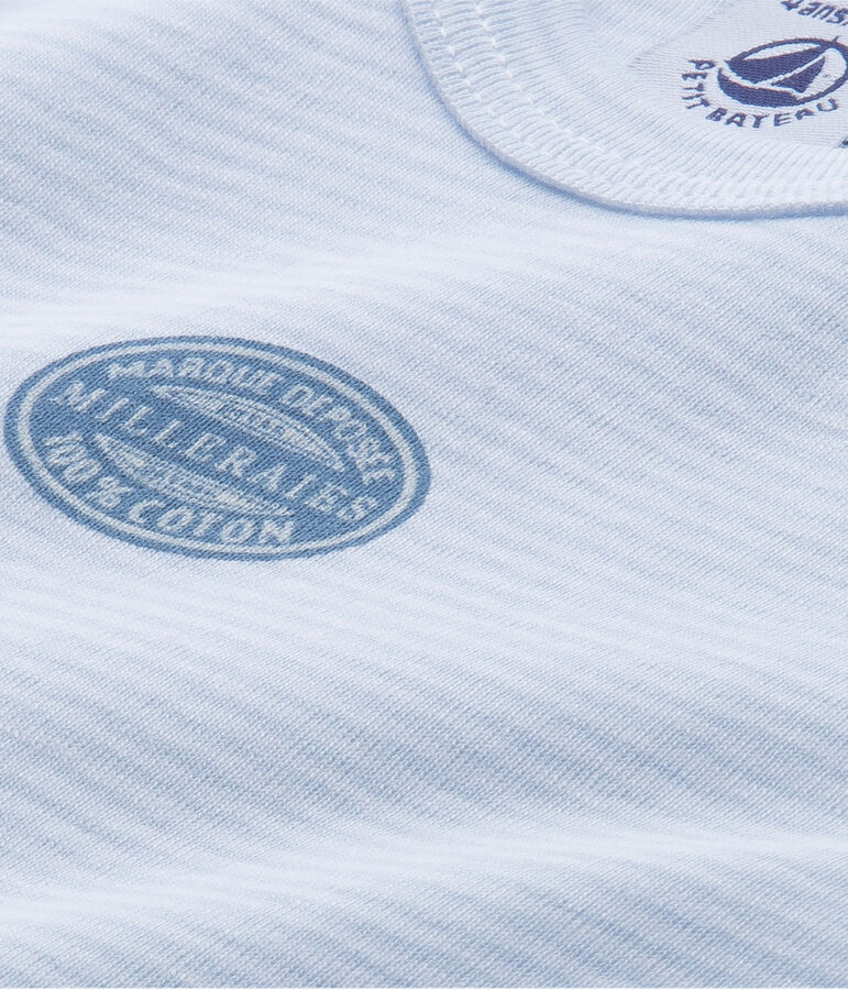 Babybody met korte mouwen en milleraies-strepen voor jongens blauw FRAICHEUR/wit ECUME