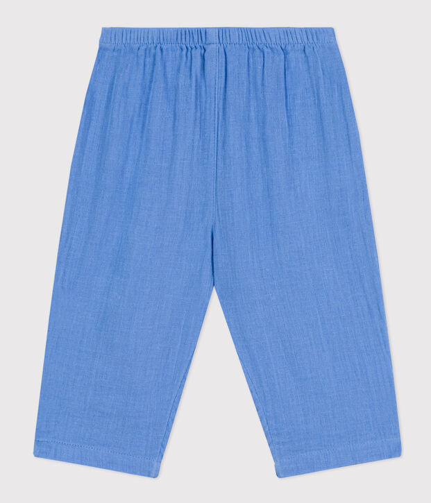 Pantalon b&eacute;b&eacute; en gaze de coton bleu