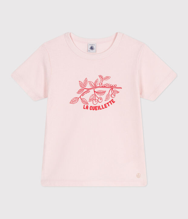 Tee-shirt enfant en coton manches courtes imprim&eacute; rose clair