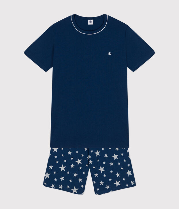 Pyjama short en coton junior bleu/blanc