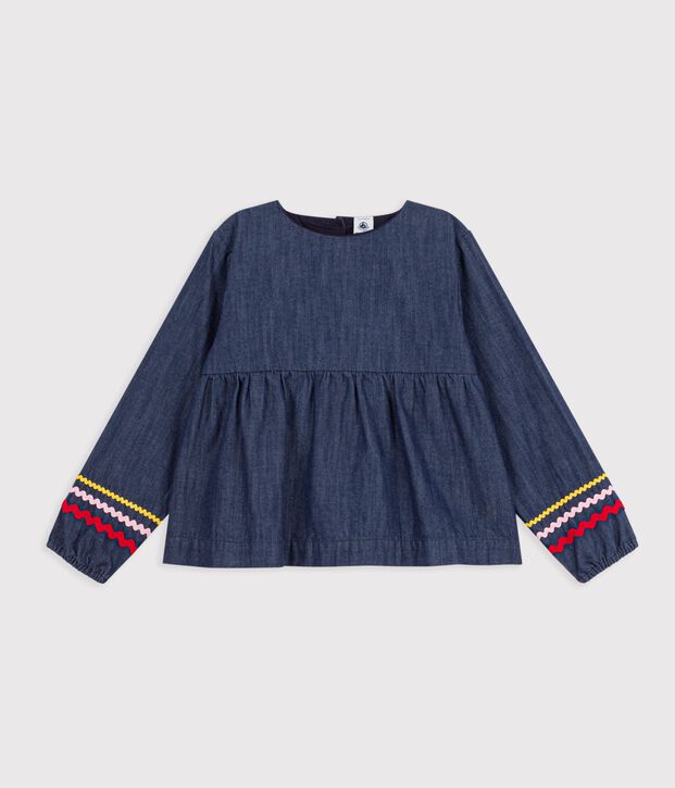 Blouse enfant en denim manches longues unie bleu