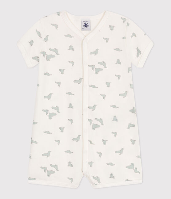 Combinaison courte bébé en coton phoques blanc MARSHMALLOW/blanc MULTICO