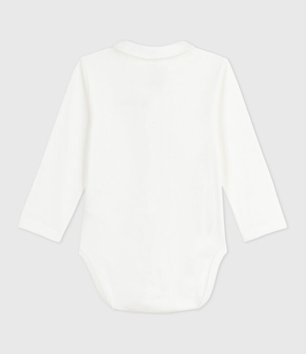 Body b&eacute;b&eacute; &agrave; col brod&eacute; en coton uni blanc/rouge