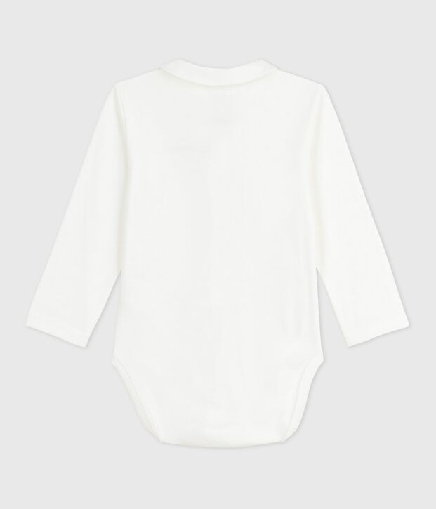 Babybody met geborduurd kraagje en opschrift op de borst wit/rood