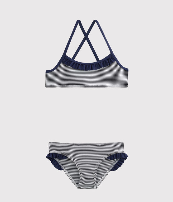 Maillot de bain  enfant fille bleu ABYSSE/blanc LAIT