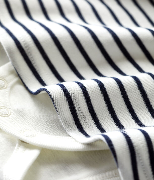 Jurk met gestreepte marini&egrave;re-body van biokatoen voor baby's wit/blauw