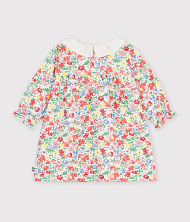 Katoenen babyjurkje met lange mouwen en bloemenprint wit/multicouleur