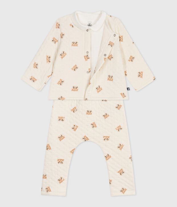 Driedelig babypakje met rode panda's in katoen ecru/multicouleur