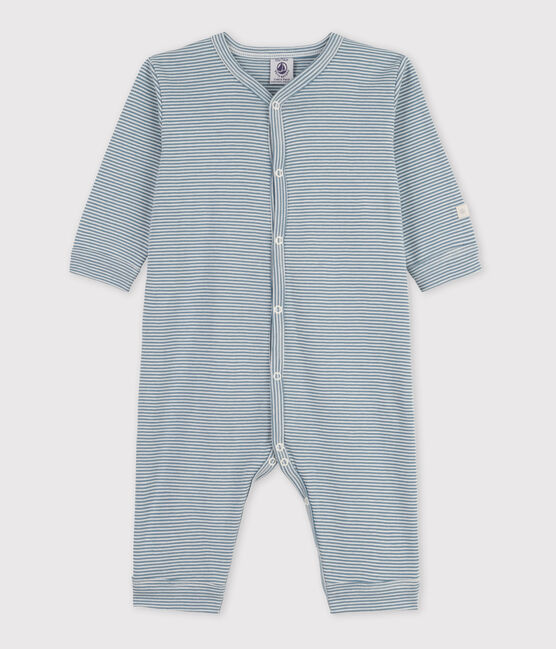 Dors-bien sans pieds milleraies bébé en coton bleu ROVER/blanc MARSHMALLOW