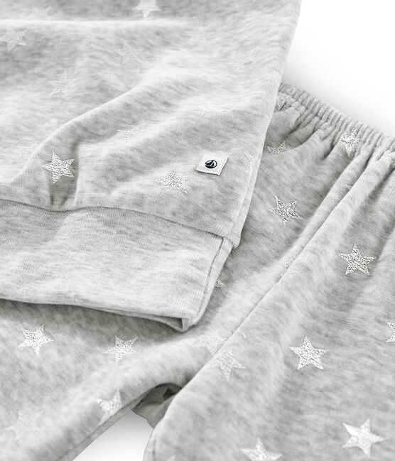 Pyjama petite fille en velours gris BELUGA/blanc MARSHMALLOW