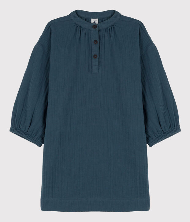 Meisjesjurk met lange mouwen in zacht katoen grijs