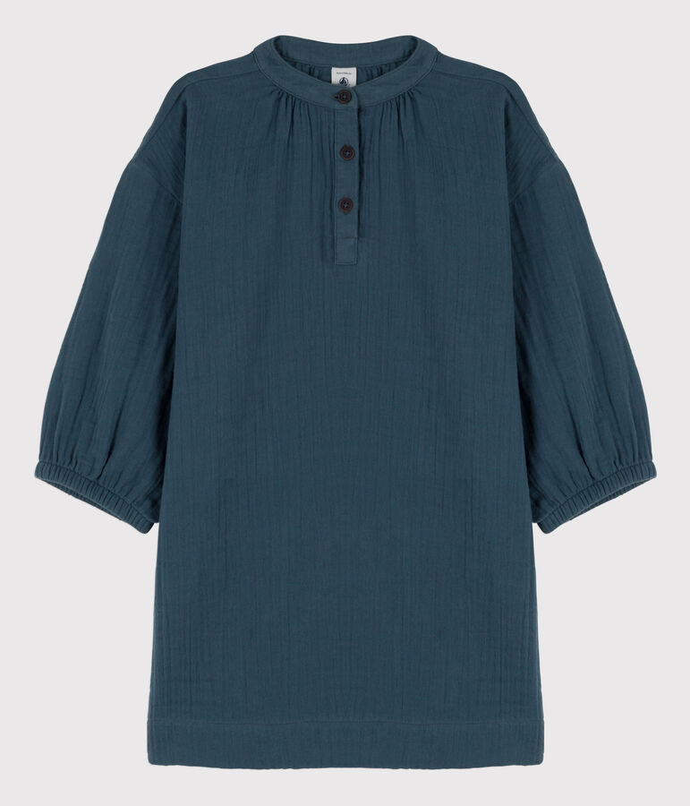 Robe manches longues gaze de coton enfant fille gris